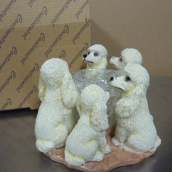 NEW White Poodle Circle True Friends Candle Holder Handpainted Ceramic NIB - Picture 2 of 4